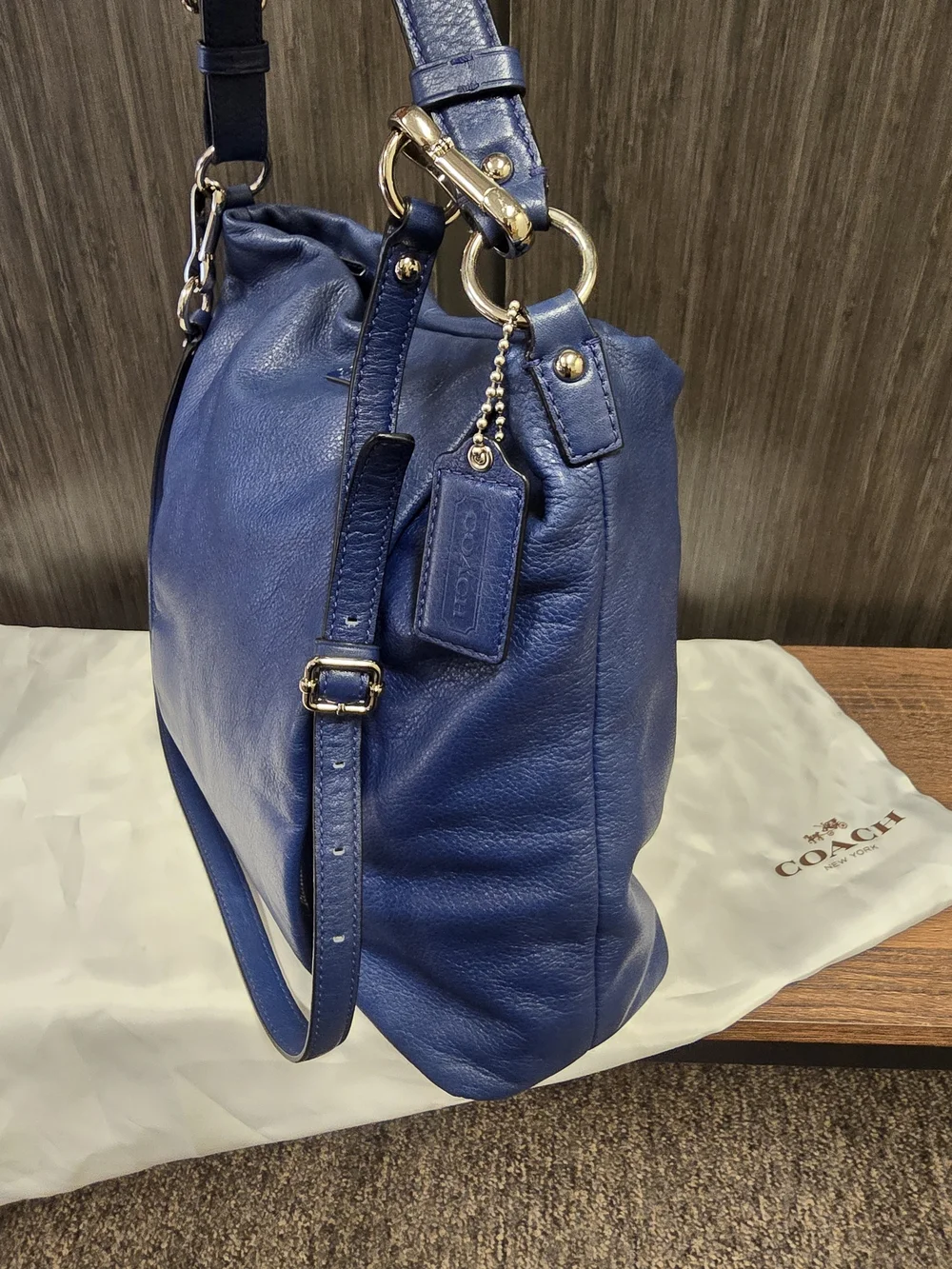 Coach F23224 Blue Pebbled Leather Convertible Shoulder Crossbody Hobo Bag